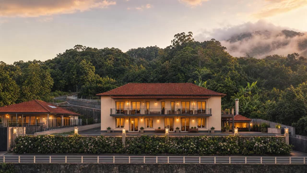 Casa Os Manos above Santana on Madeira's north coast, with the ridge behind the house